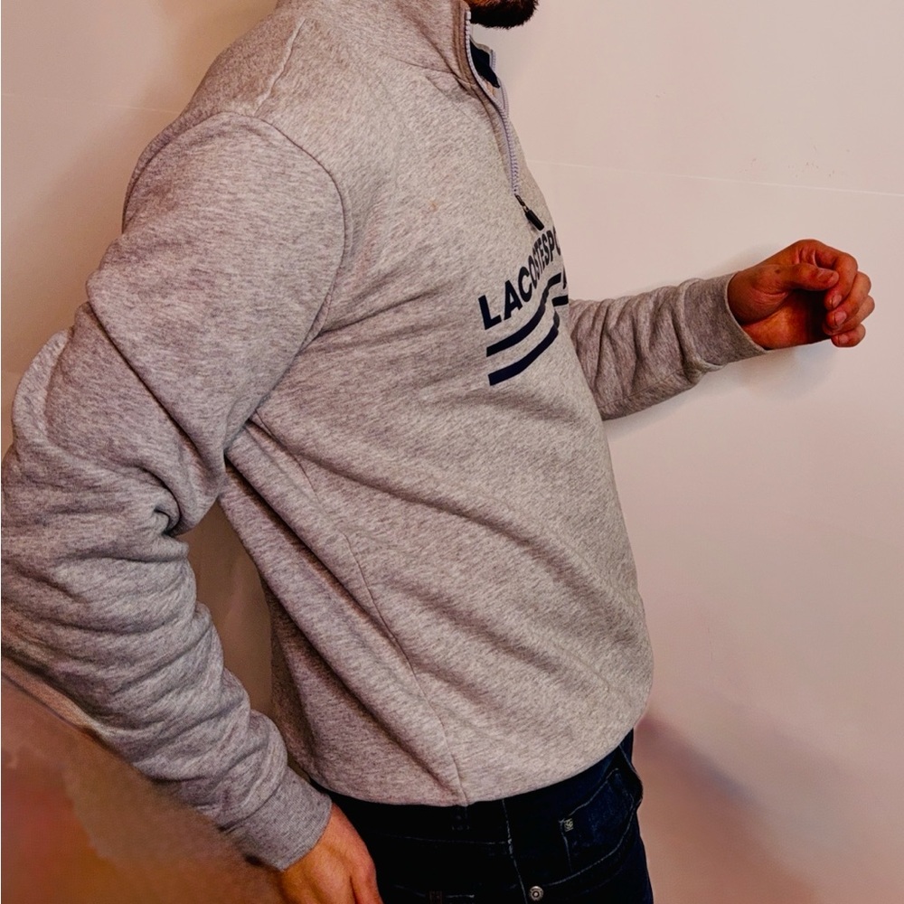 Lacoste Sport Heather Gray Quarter-Zip Pullover - Picture 3 of 7